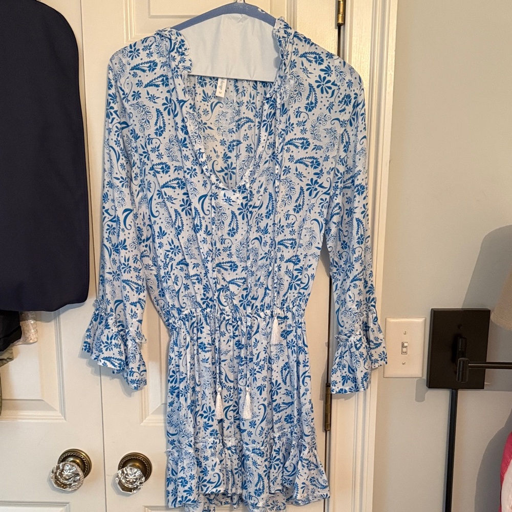 Blue Floral Long Sleeve Dress